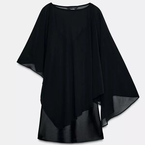 Zara Black Satin Cape Dress